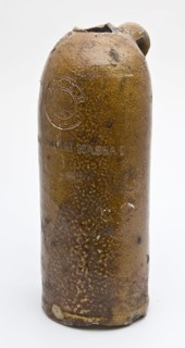 Stoneware mineral water pitcher, cylindrical with round shoulder, sausage ear and short neck, mineral pitcher pitcher jar