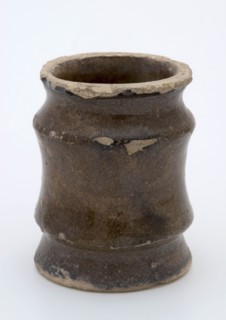 Pottery ointment jar, cylindrical with three constrictions, white glazed, ointment jar pot holder soil find ceramic earthenware