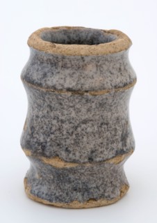 Pottery ointment jar, cylindrical with three constrictions, glazed in gray, ointment jar pot holder soil find ceramic