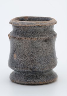 Earthenware ointment jar, cylindrical with three necking, glazed with gray glaze, ointment jar pot holder soil find ceramic