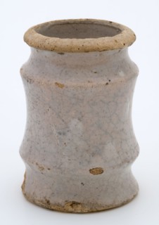 Pottery ointment jar, lightly tapered with three necking, white pink glazed, ointment jar pot holder soil find ceramic
