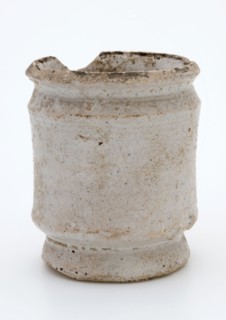 Pottery ointment jar, cylindrical with three necking, white and gritty glazed, ointment jar pot holder soil find ceramic