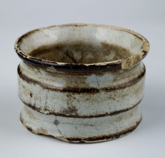 Pottery ointment jar, low model, wide top edge, two constrictions, white glazed, ointment jar pot holder soil finds ceramic