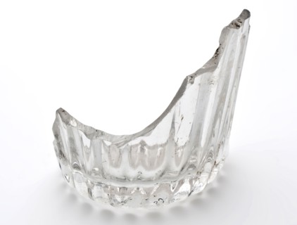 Bottom fragment of drinking glass with fine ribs, pontilemark, clear glass, goblet drinking glass drinking utensils tableware