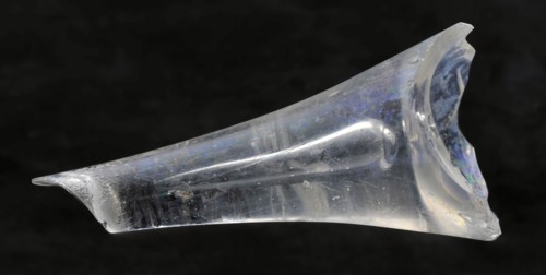 Strain fragments of glass goblet with conical stem, in which long air bubble, drinking glass drinking utensils tableware holder