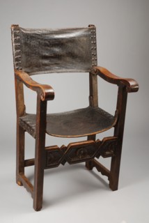 Walnut renaissance armchair, armchair seat furniture interior design wood walnut leather metal, Seat and back covered