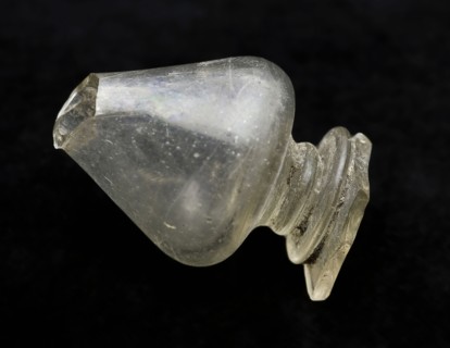 Stem fragment of goblet with hollow baluster, drinking glass drinking utensils tableware holder fragment soil find glass