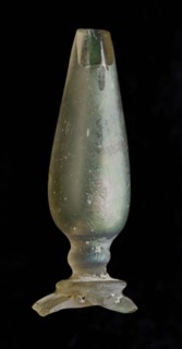 Stem fragment of goblet with hollow baluster, calyx decorated with ribs, drinking glass drinkware tableware holder fragment soil