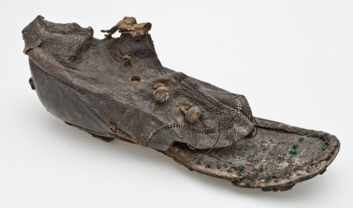 Fragment of high shoe or boot, small size, round buttons, boot footwear clothing soil find ceramics pottery glaze leadglaze, w 5