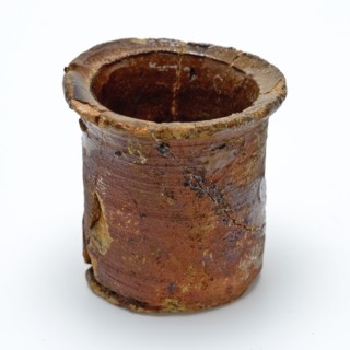 Pottery ointment jar, cylindrical with slightly curved edge, ointment jar pot holder soil find ceramic earthenware glaze lead