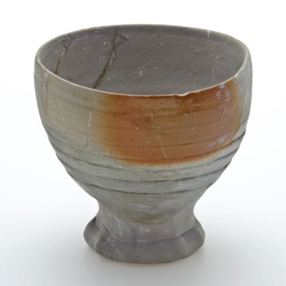 Stoneware cup on pinched foot, gray with brown flamed salt glaze, goblet cup crockery holder soil find ceramic stoneware glaze