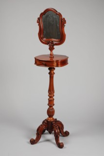 Mahogany neo baroque toilet mirror, interior mirror furniture wood mahogany glass metal, On high table with drawer