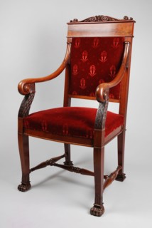 Mahogany armchair in late Empire style, armchair seat seating furniture interior furniture wood mahogany oak velvet, Council