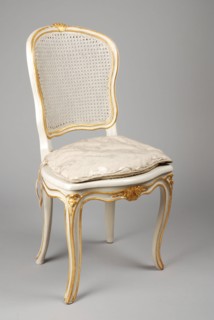 White painted straight rococo chair, chair furniture furniture interior design wood elm paint leaf gold rattan damask, Rattan