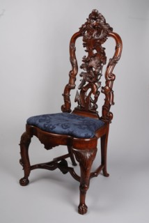 joiner, Rococo chair with dog and sea monster in the back, chair furniture furniture interior design wood walnut elmwood burr