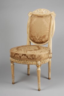 White painted, partly gilded Louis Seize chair, straight-seat chair furniture furniture interior design wood lacquer gold paint