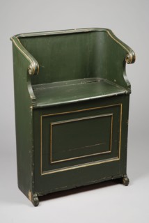 Green painted wooden single bench, pew bench furniture wood coniferous paint gold paint, Painted wooden single bench