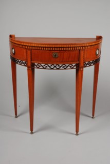Louis Seize half-moon table, table furniture interior design wood oak wood lumber purple heartwood maple wood brass ceramic