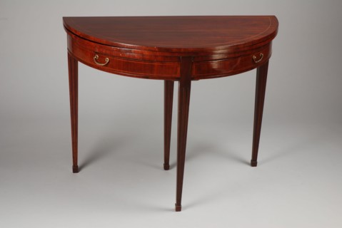 Mahogany fold-out Louis Seize half-moon table, game table folding table table furniture interior design wood mahogany oak brass