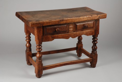 Walnut wall table, side table table furniture interior design walnut softwood wood, Thick solid leaves and four twisted legs