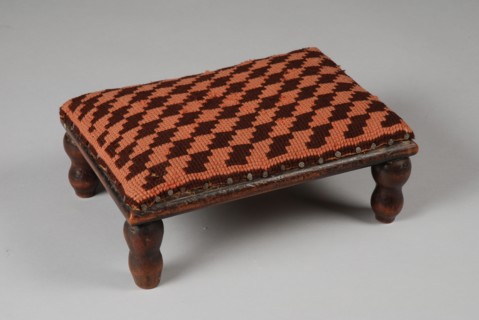 Mahogany footstool, footstool furniture interior design wood mahogany textile paint wool, embroided upholstery brown and pink