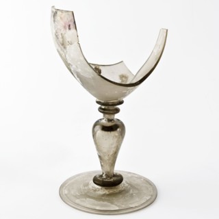 Fragment of foot, trunk and chalice of chalice in façon de Venise style, drinking glass drinking utensils tableware holder