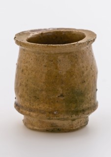 Pottery ointment jar, belly model, white shard, yellow glazed, ointment jar holder soil found ceramic earthenware glaze lead