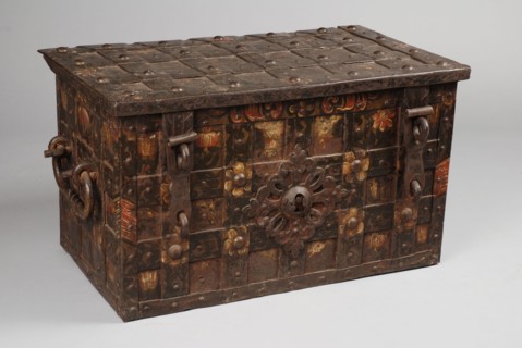 Painted wrought iron Nuremberg coffin, archive case coffin cabinet furniture furniture interior decoration iron paint, approx