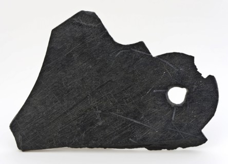 Fragment of slate with hanging hole, shield-shaped, slate soil found slate stone, w 15.5 sawn drilled sanded Fragment of slate