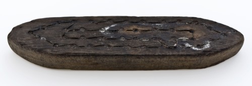Wooden brush without hair, elongated with pointed ends, brush soil finds wood metal, sawn drilled bound Wooden brush