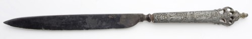 Iron blade with engraved silver handle, open end, knife cutlery soil find iron silver gold metal, forged cast engraved Iron