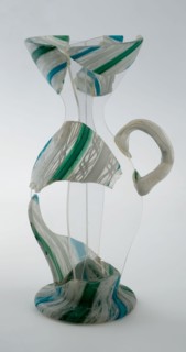 Fragment funnel beaker with earpiece in blue, green and white twisted glass, funnel beaker goblet drinking glass drinkware