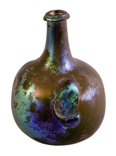 Belly bottle with seal on shoulder, wine bottle belly bottle bottle holder soil find glass, free blown and shaped glass