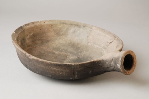 Pottery saucepan with hollow stem and curved bottom, gray earthenware, saucepan casserole dishes holder utensils earthenware