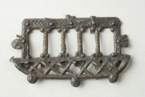 Side wall of pewter shrine or reliquary, pilgrim's badge, pilgrims' badge insignia devotionalia soil finding tin lead metal