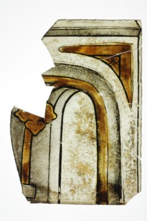 Fragments of green glass with stained glass, gothic vault, window glass building material soil find glass, w 9.8 cast drawn cut