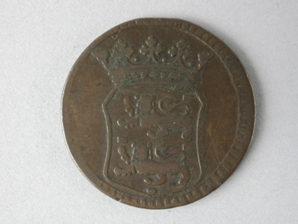 Misslag of penny, coin of the VOC, beaten in West-Friesland, coin currency money swap bronze metal 3.62 grams minted Misspuck