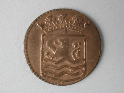 Duit, coin of the VOC, beaten in Zeeland, penny coin money swap bronze metal 3.62 grams minted German. bronze. Coin of the VOC