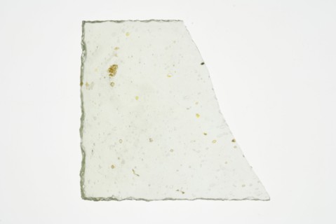 Fragment of small window, green tinted window glass, window glass building material soil find glass, w 5.1 cast drawn cut