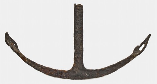 Iron anchor, broken shaft, flat wrought iron, anchor ship's equipment equipment foundry iron metal, forged Small iron anchor