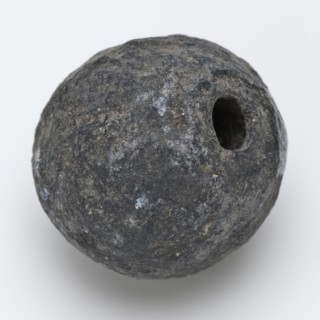 Loden bead or line reinforcement, fishing lead, bead tool kit? Soil discovery lead metal, cast Not entirely round ball with hole