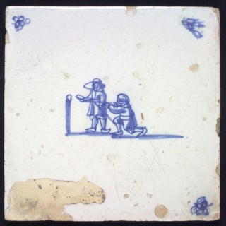 Scene tile, double child's play, blowpipes, corner motif spider, wall tile tile sculpture ceramic earthenware glaze tin glaze