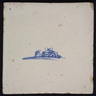 Landscape tile with farmhouse, blue decor on white ground, no corner filling, wall tile tile sculpture ceramic earthenware