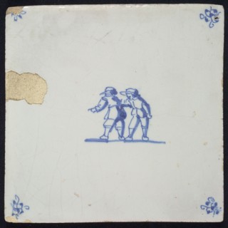 Scene tile, double child's play, fight, corner fill spider, wall tile tile sculpture ceramic earthenware glaze tin glaze