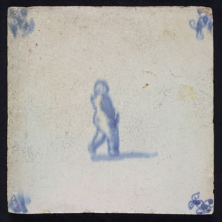 Figure tile, running figure, blue decor on white ground, corner fill spider, wall tile tile sculpture ceramic earthenware enamel
