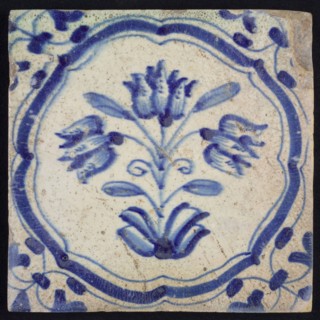 Flower tiling with three-tier in braces, blue decor on white ground, angle filling voluten, wall tile tile sculpture ceramic