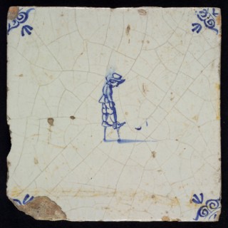 Wijtmans, Scene tile, child's play, stilt walking, corner filling ox's head, wall tile tile sculpture ceramics earthenware glaze