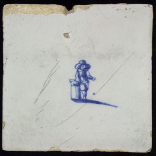 MA, Figure tile, small portrait, blue decor on white ground, no corner fill, marked, wall tile tile sculpture ceramic