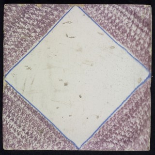 Ornament tile with blank squared and dotted decor, blue frame, purple on white background, wall tile tile sculpture ceramic