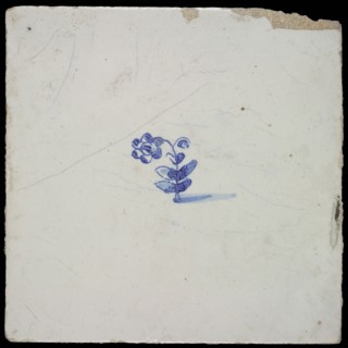 Flower tile with flowering plant, small image, blue decor on white ground, no corner filling, wall tile tile sculpture ceramic